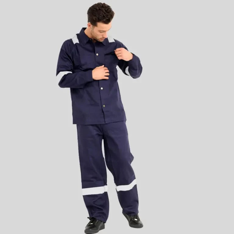 Fire Retardant Industrial Uniform Pant Shirt Royal Blue 100 Percent Cotton Double Stitched Multiple Functional Pockets in Saudi Arabia