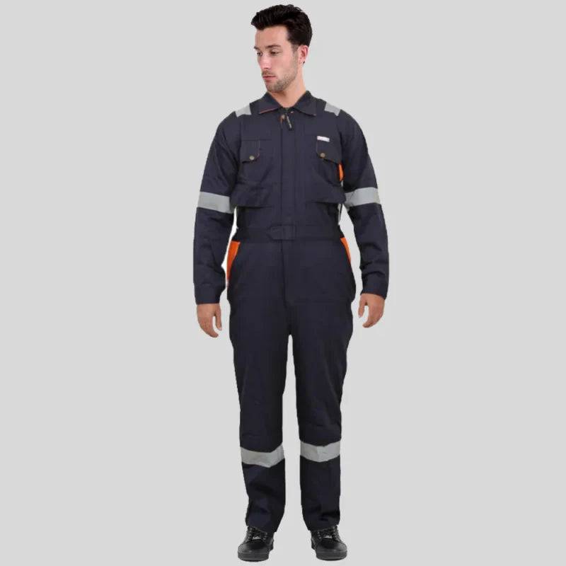 Industrial Uniform Six Functional Pockets Cotton Coverall Navy Blue Orange 100 Percent Cotton Comfortable Light Weight in Saudi Arabia