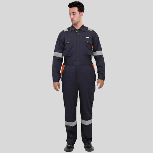 Industrial Uniform Six Functional Pockets Cotton Coverall Navy Blue Orange 100 Percent Cotton Comfortable Light Weight in Saudi Arabia