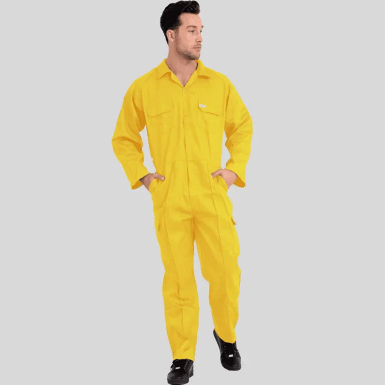 Economical Low Price Industrial Coverall Uniform Without Tape Yellow 100 Percent Cotton 200 GSM in Saudi Arabia