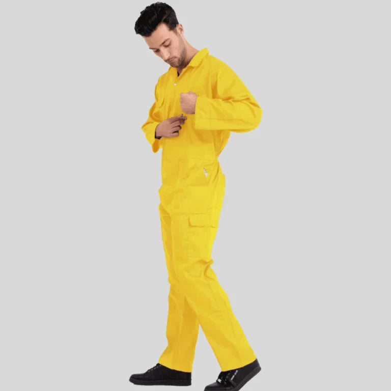 Economical Low Price Industrial Coverall Uniform Without Tape Yellow 100 Percent Cotton 200 GSM in Saudi Arabia