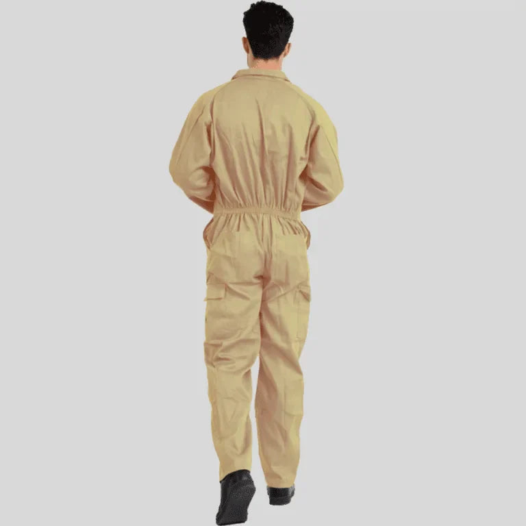 Economical Low Price Industrial Coverall Uniform Without Tape Beige 100 Percent Cotton 200 GSM in Saudi Arabia