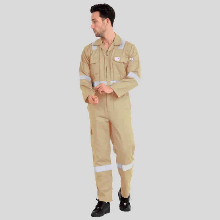 Fire Retardant Industrial Uniform Cotton Coverall Beige 100 Percent Cotton Maximum Visibility Safety in Saudi Arabia