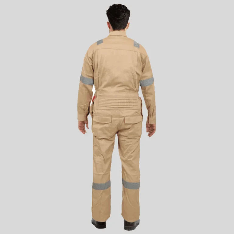 Industrial Uniform Six Functional Pockets Cotton Coverall Beige Red 100 Percent Cotton Comfortable Light Weight in Saudi Arabia