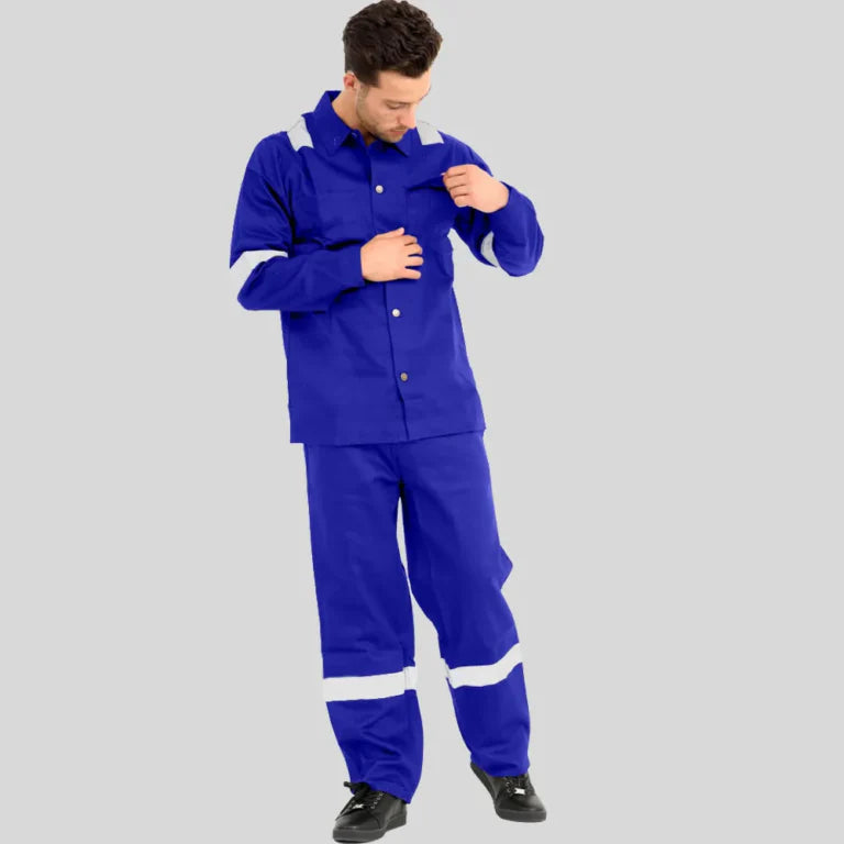 Fire Retardant Industrial Uniform Pant Shirt Navy Blue 100 Percent Cotton Double Stitched Multiple Functional Pockets in Saudi Arabia