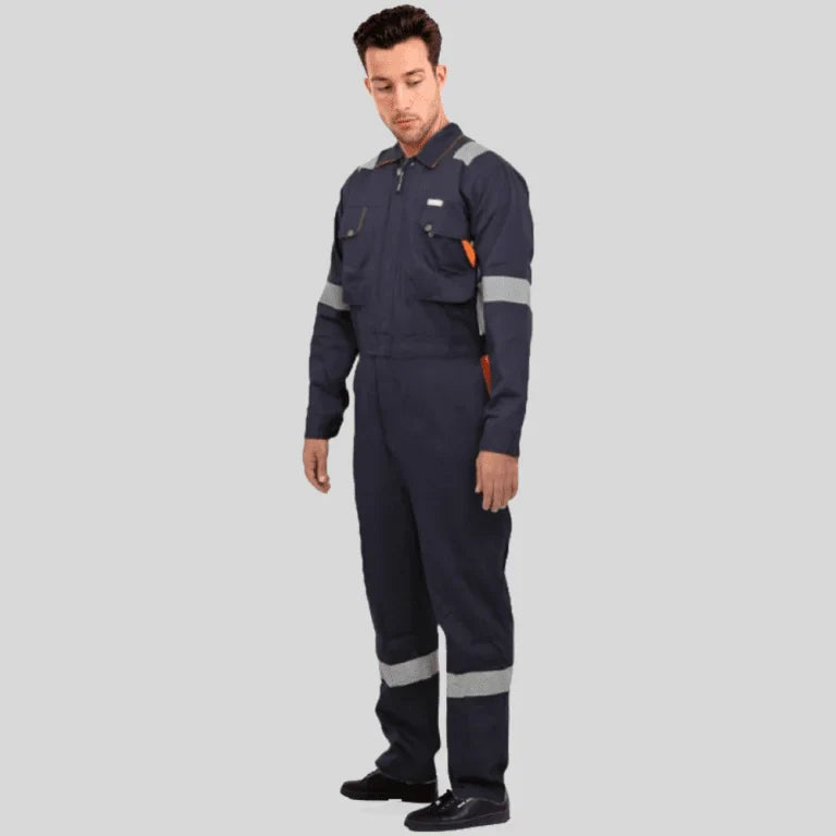 Industrial Uniform Six Functional Pockets Cotton Coverall Navy Blue Orange 100 Percent Cotton Comfortable Light Weight in Saudi Arabia