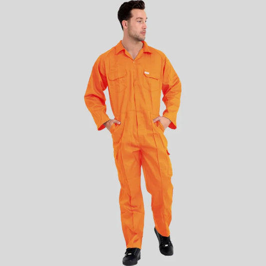 Economical Low Price Industrial Coverall Uniform Without Tape Orange 100 Percent Cotton 200 GSM in Saudi Arabia