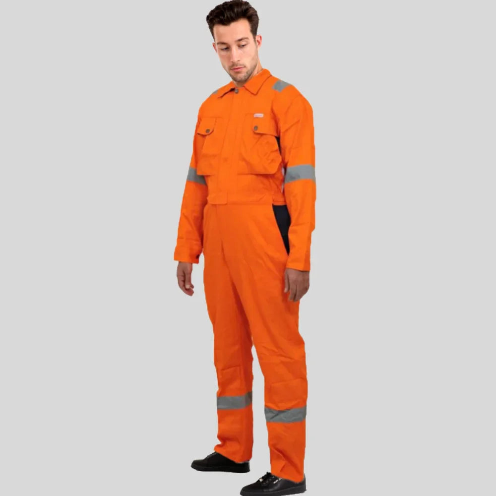 Industrial Uniform Six Functional Pockets Cotton Coverall Orange Navy Blue 100 Percent Cotton Comfortable Light Weight in Saudi Arabia