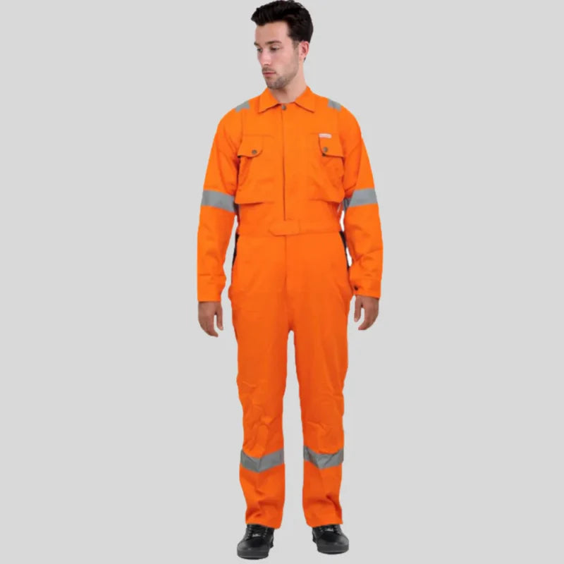 Industrial Uniform Six Functional Pockets Cotton Coverall Orange Navy Blue 100 Percent Cotton Comfortable Light Weight in Saudi Arabia