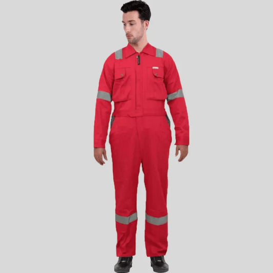 Industrial Uniform Six Functional Pockets Cotton Coverall Red Gray 100 Percent Cotton Comfortable Light Weight in Saudi Arabia