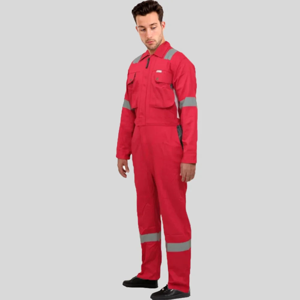 Industrial Uniform Six Functional Pockets Cotton Coverall Red Gray 100 Percent Cotton Comfortable Light Weight in Saudi Arabia