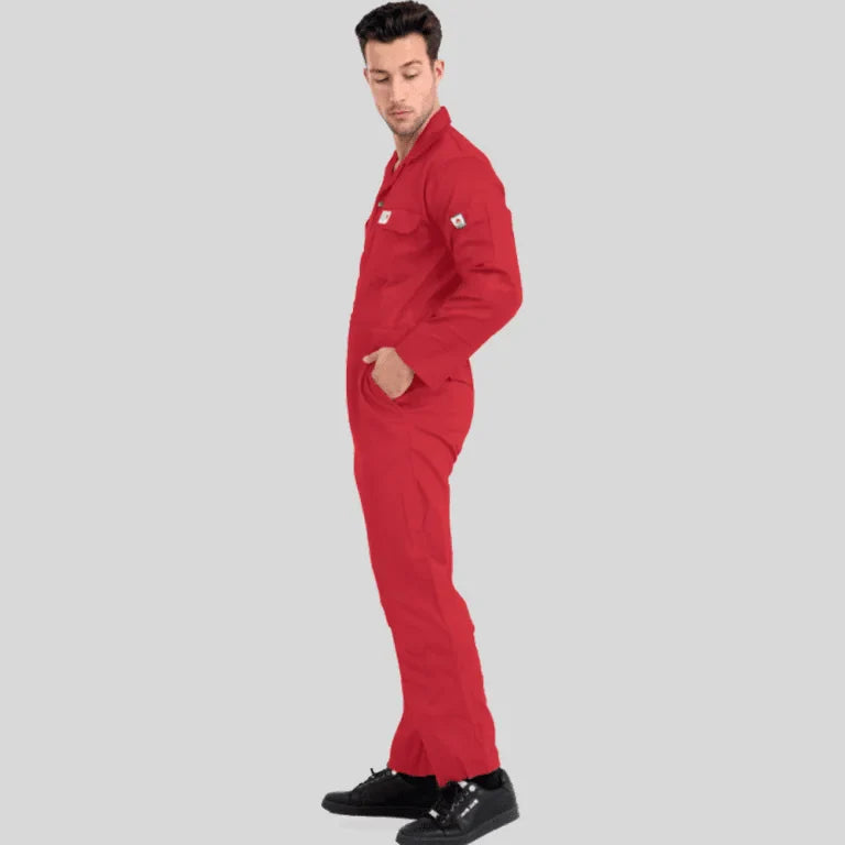 Flame Resistant Coverall Industrial Uniform Work Wear Red 100 Percent Cotton 2 Large Pockets in Saudi Arabia