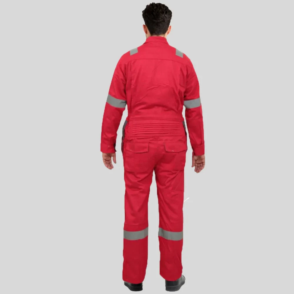 Industrial Uniform Six Functional Pockets Cotton Coverall Red Gray 100 Percent Cotton Comfortable Light Weight in Saudi Arabia