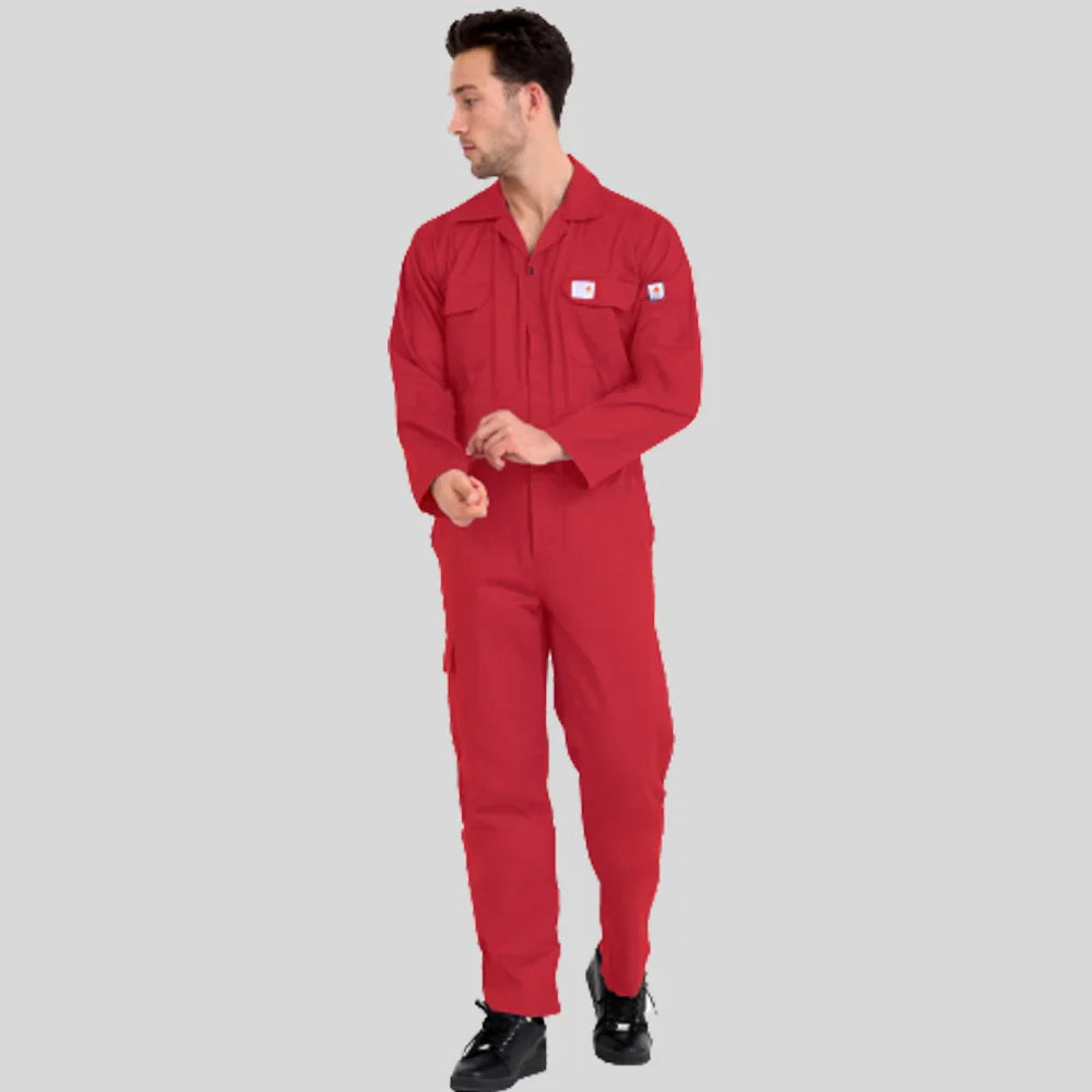 Flame Resistant Coverall Industrial Uniform Work Wear Red 100 Percent Cotton 2 Large Pockets in Saudi Arabia