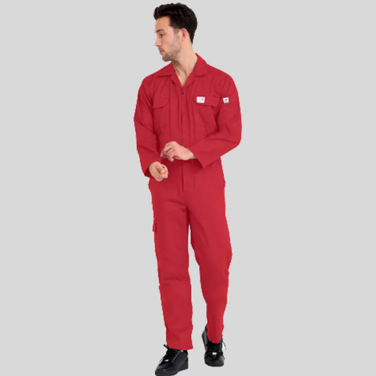 Flame Resistant Coverall Industrial Uniform Work Wear Red 100 Percent Cotton 2 Large Pockets in Saudi Arabia