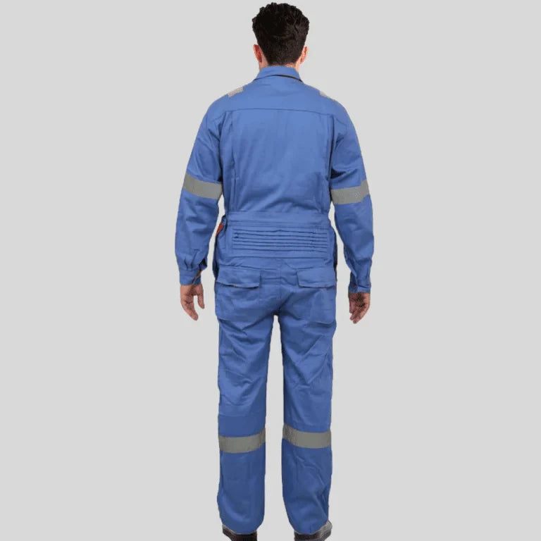 Industrial Uniform Six Functional Pockets Cotton Coverall Sky Blue Red 100 Percent Cotton Comfortable Light Weight in Saudi Arabia