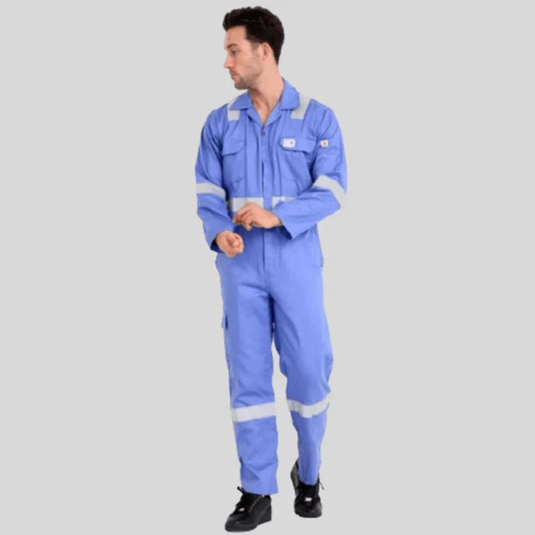 Fire Retardant Industrial Uniform Cotton Coverall Sky Blue 100 Percent Cotton Maximum Visibility Safety in Saudi Arabia